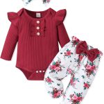 GDTOGRT Baby Girl Clothes Newborn Infant Outfits Ruffle Romper+ Floral Pants + Cute Headband Sets for Girls